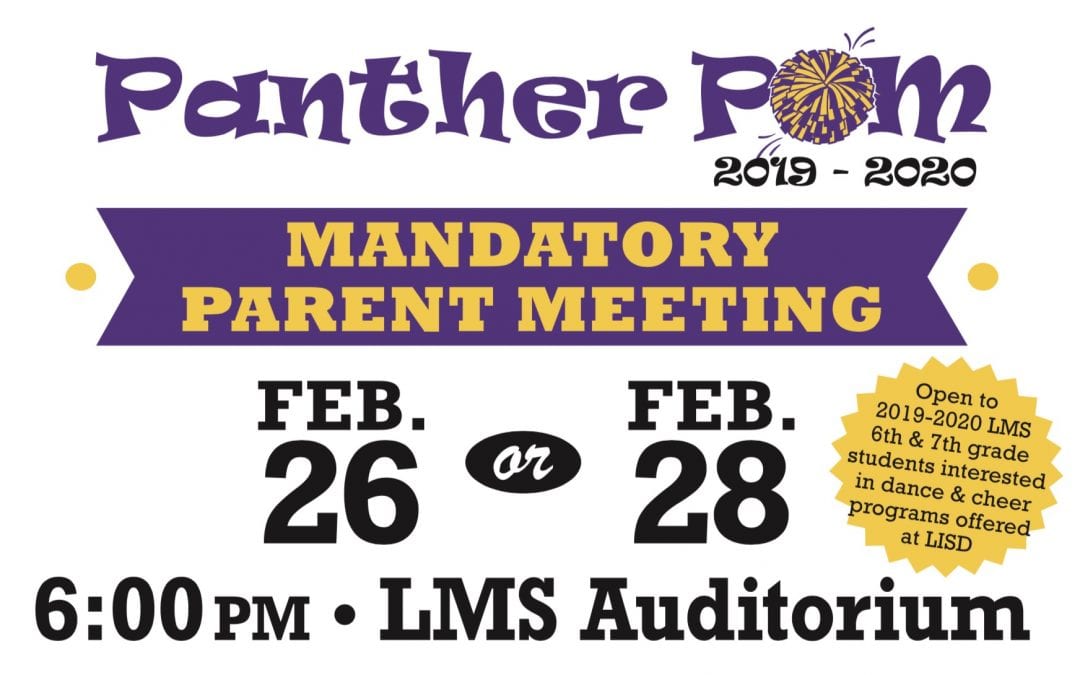 Mandatory parent meeting for Panther Pom hopefuls is set for Feb. 26 or Feb. 28