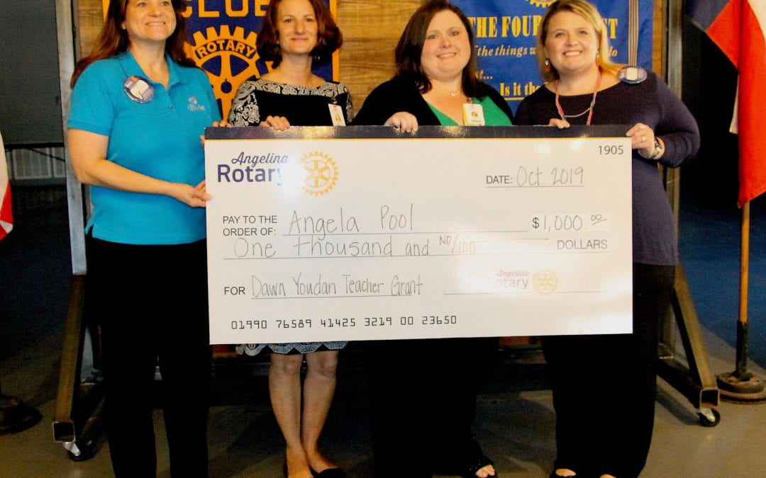 Angela Pool awarded the Dawn Youdan Memorial Grant from the Angelina Rotary Club