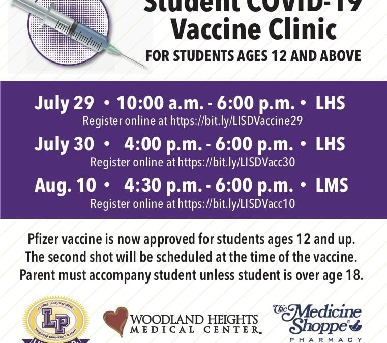 Student COVID-19 clinic for students ages 12 and up