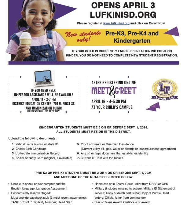 Online registration for new PreK and Kindergartners begins April 3