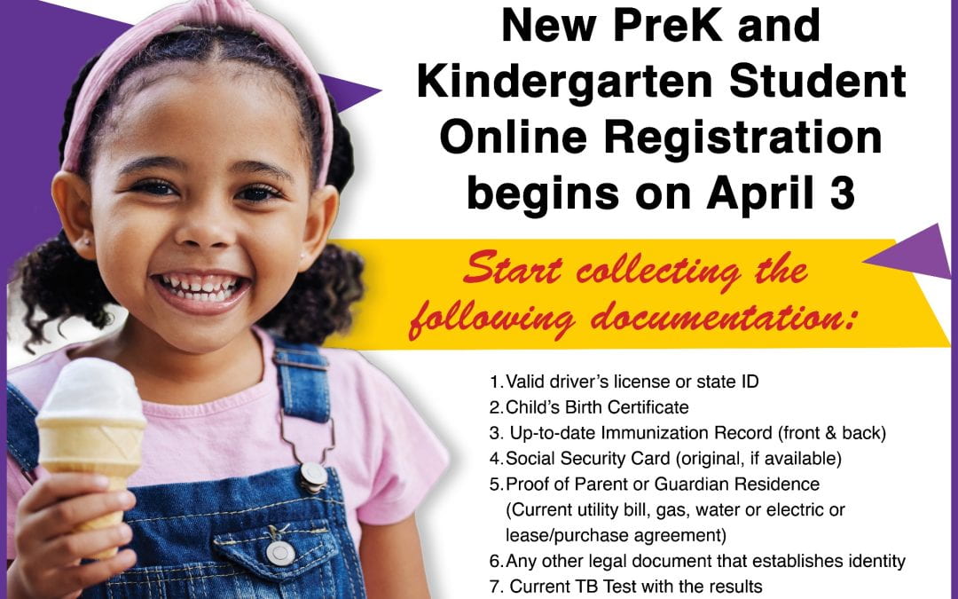 New PreK and Kindergarten ONLINE registration opens April 3